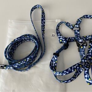 Blue color, star and bone pattern doggie harness/leash set